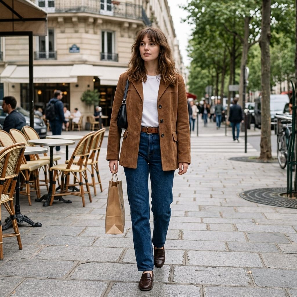 Blazer oversize en daim marron