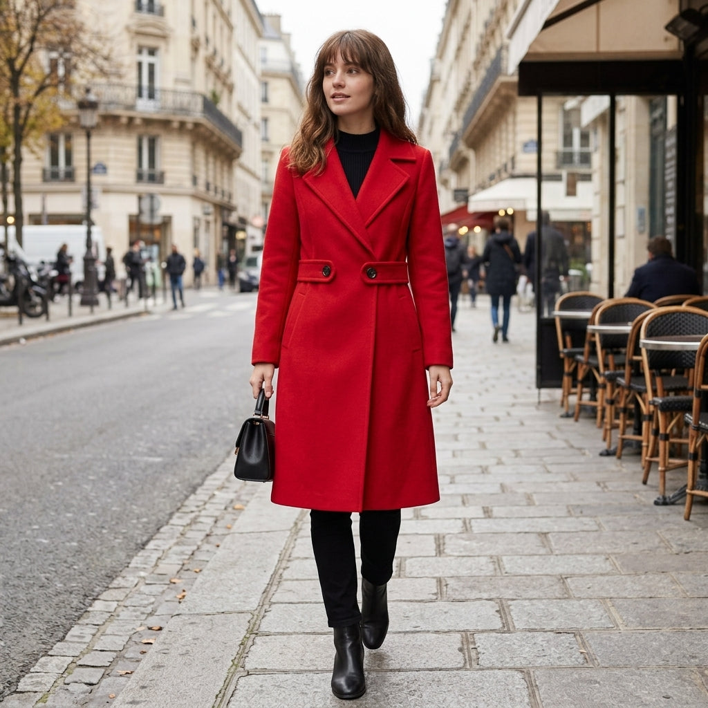 Manteau d'hiver en laine avec ceinture
