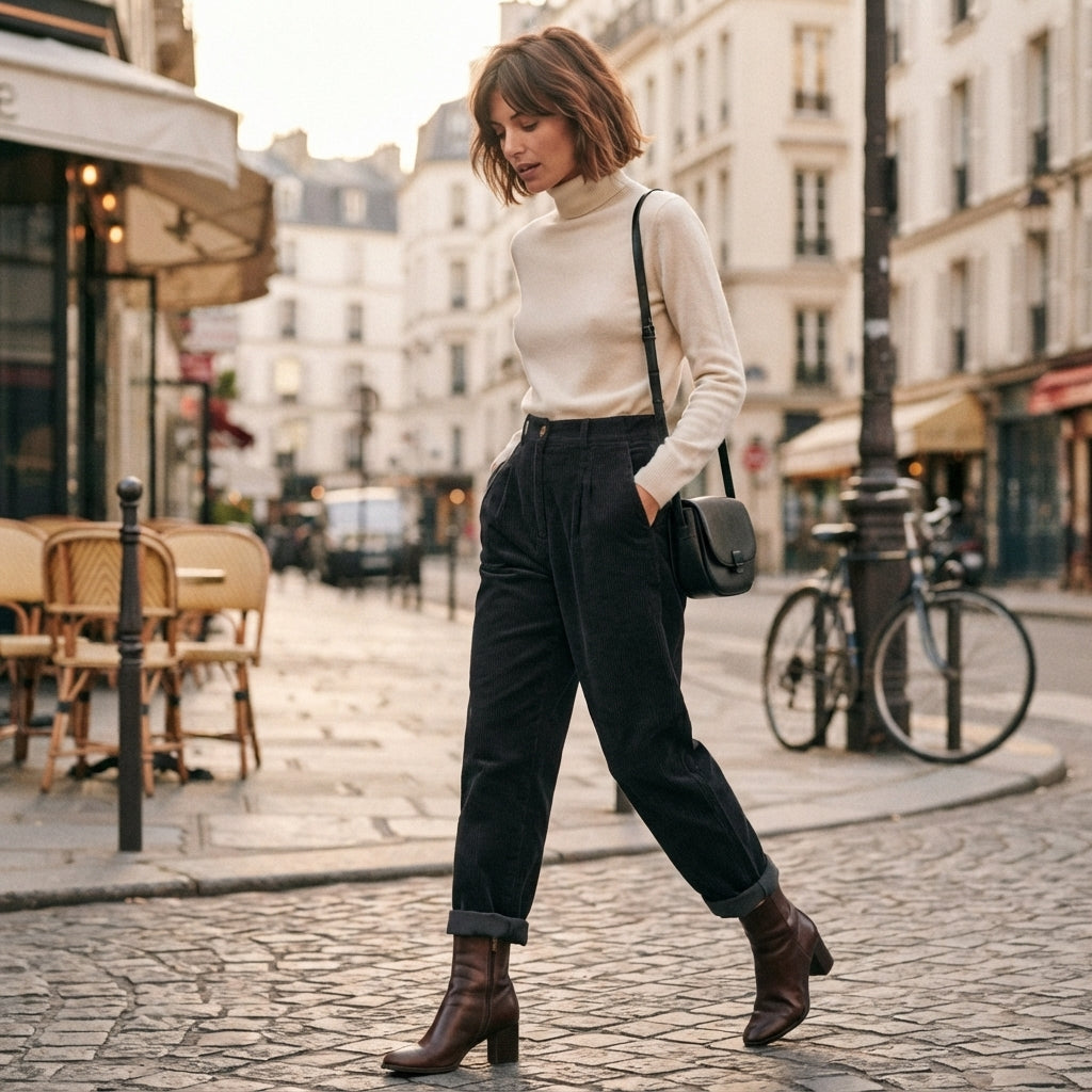 Pantalon en velours côtelé à jambes larges Lisette