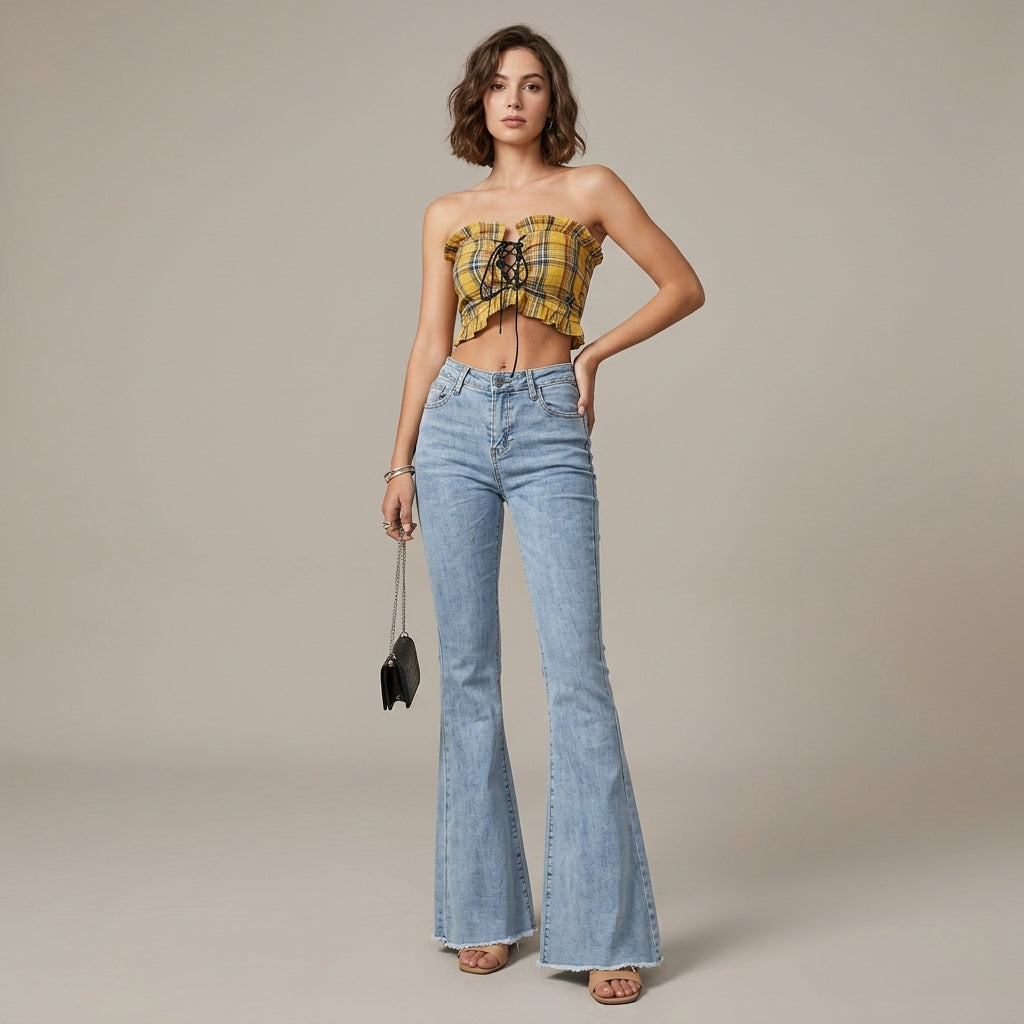 Jean pattes d'éléphant taille haute