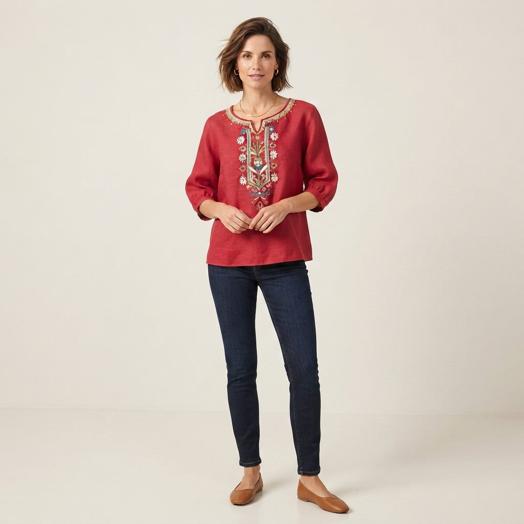 Blouse en lin à motifs floraux Sarah