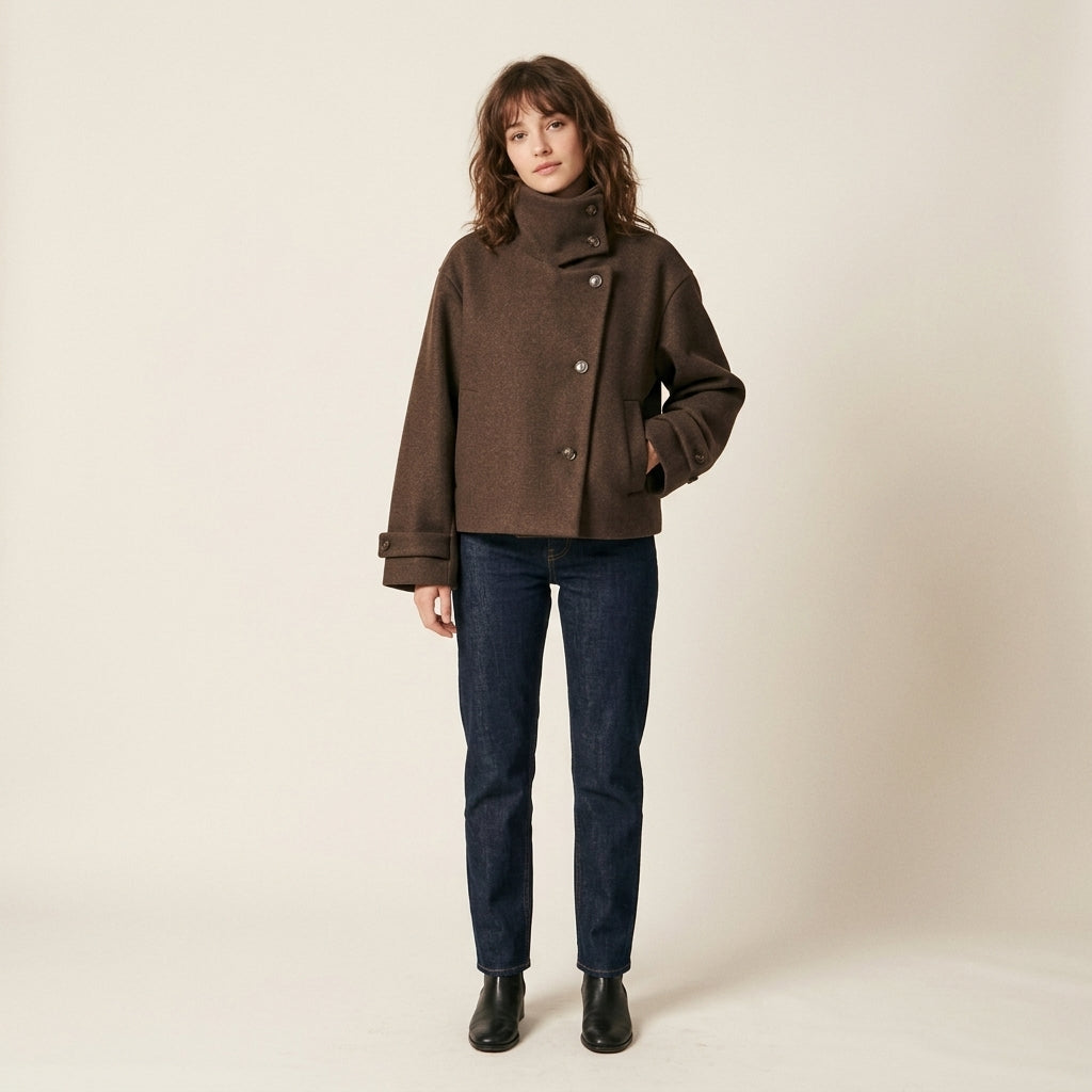 Manteau en mélange de laine à col montant