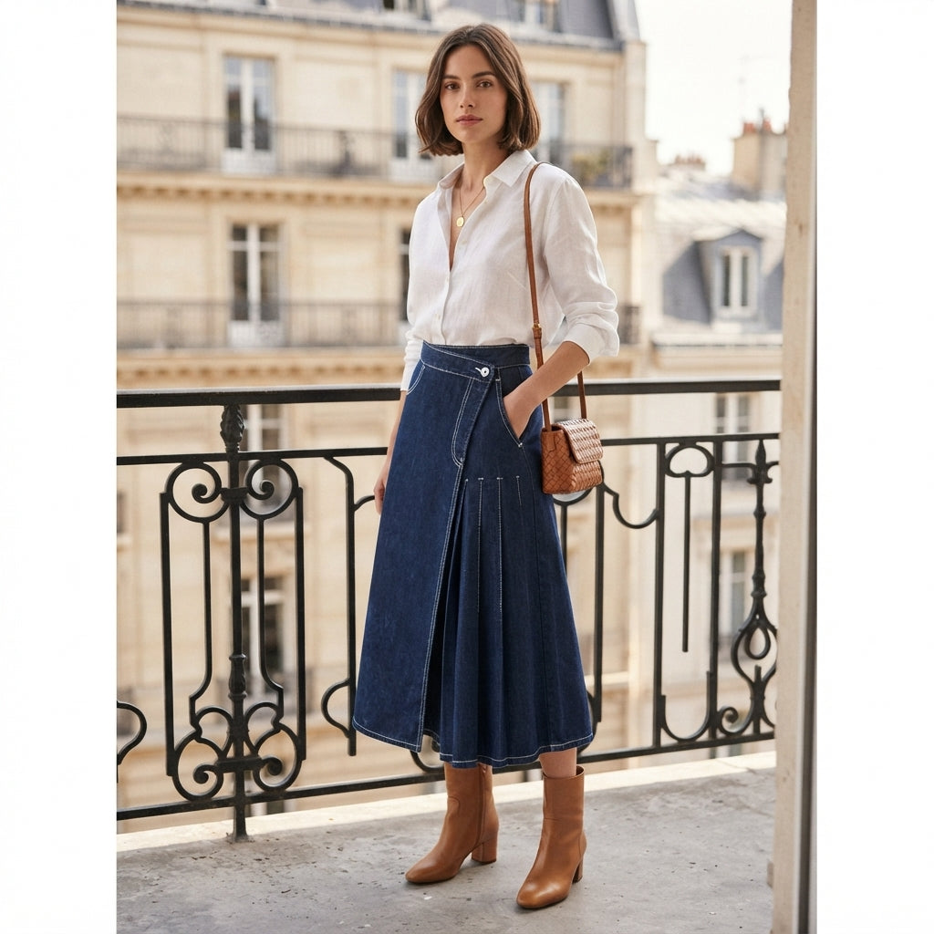 Jupe fendue en jean taille haute