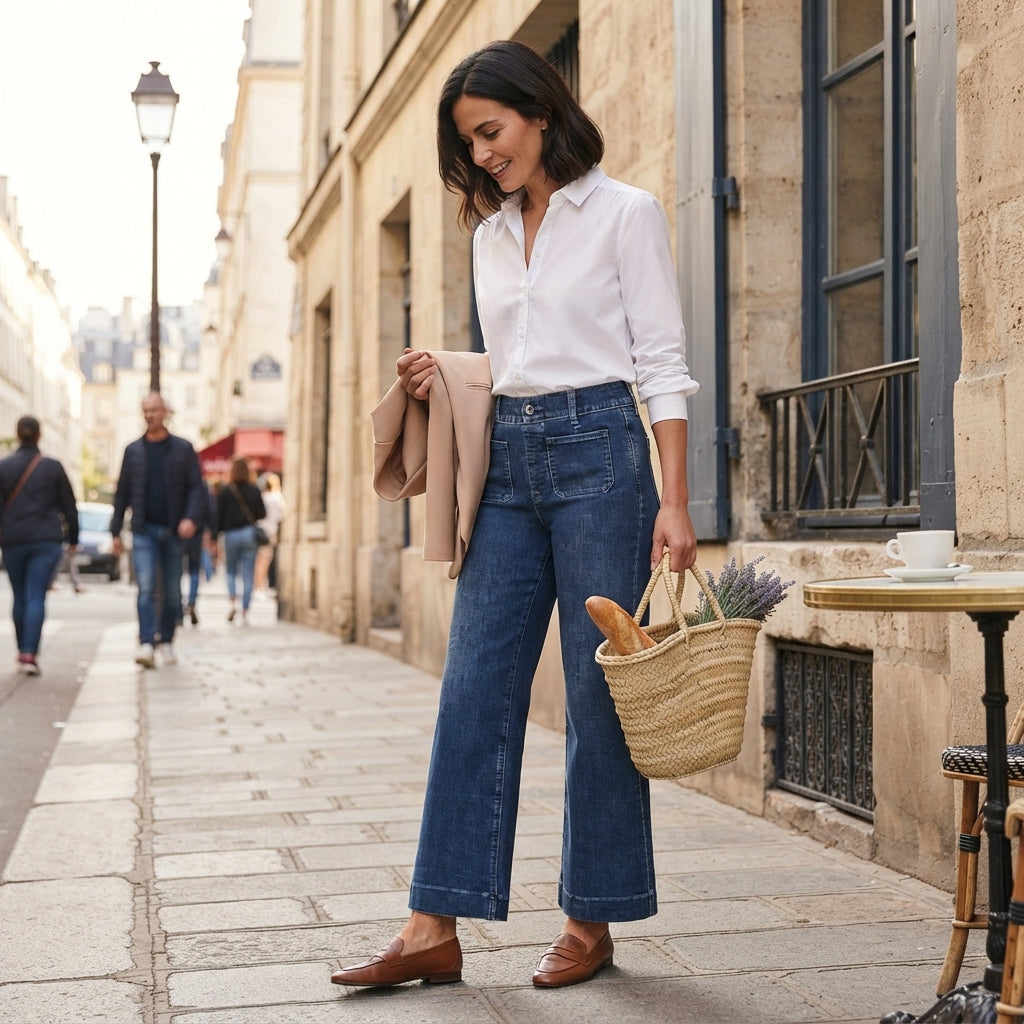 Jean large raccourci en denim