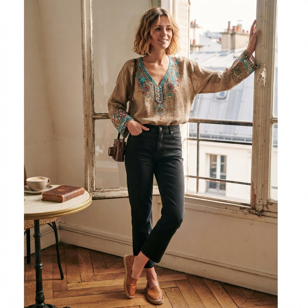 Blouse légère brodée pour femme
