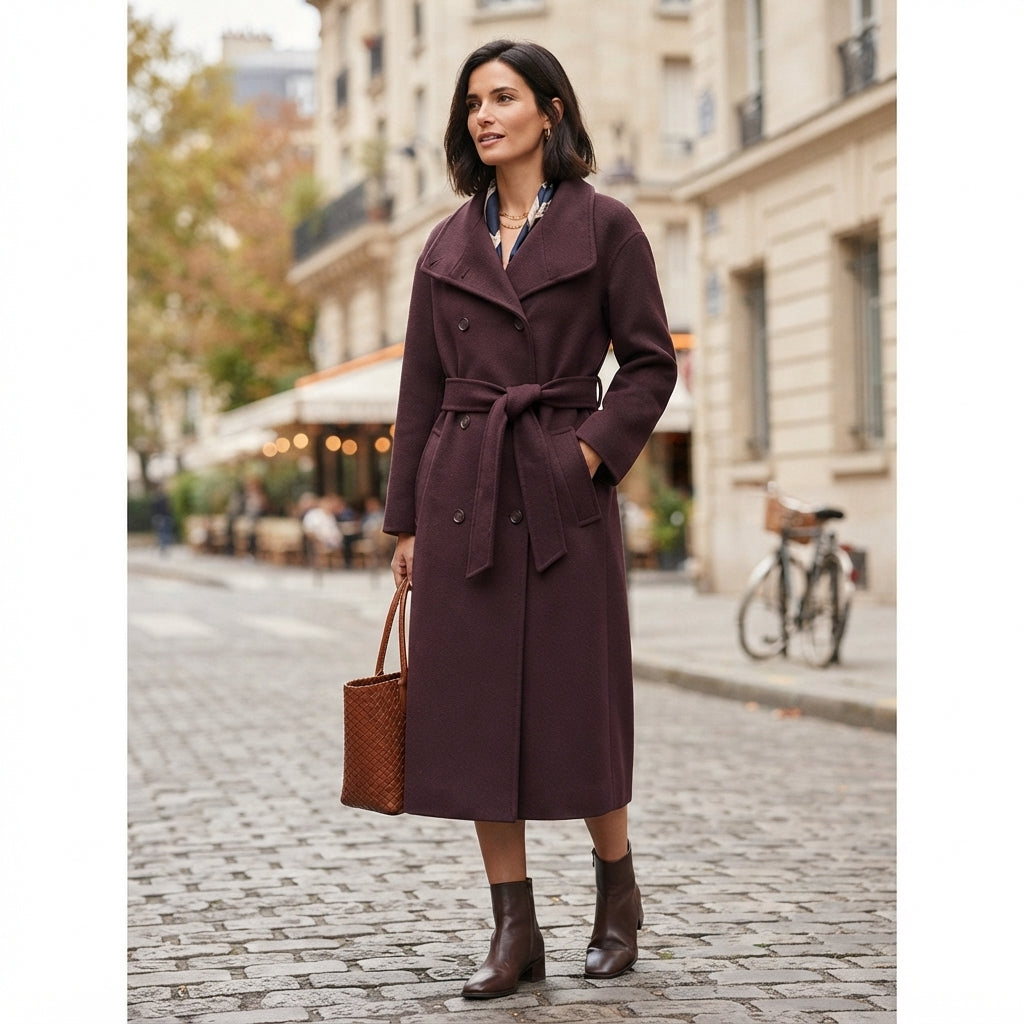 Manteau croisé en laine avec ceinture