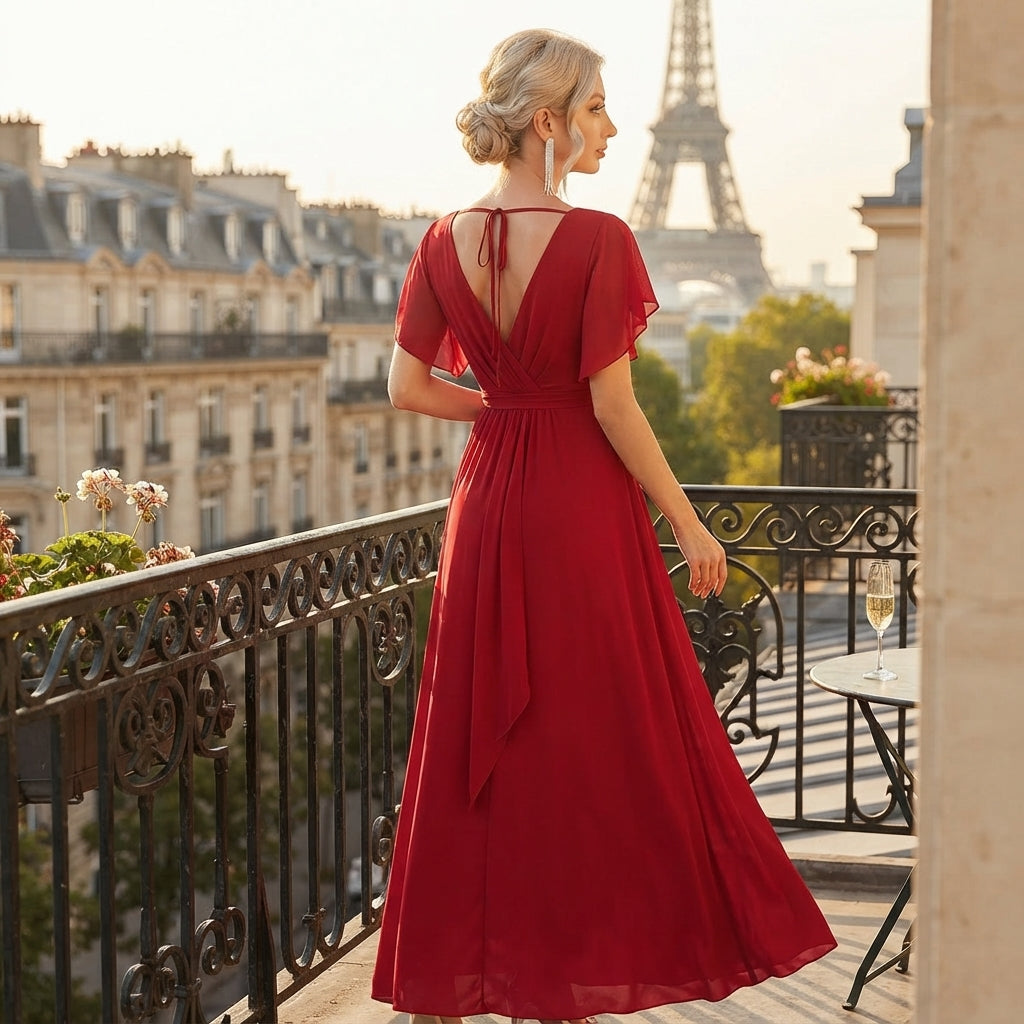 Robe longue en mousseline à volants Eulalie