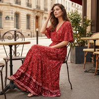 Robe longue bohème turquoise à fleurs