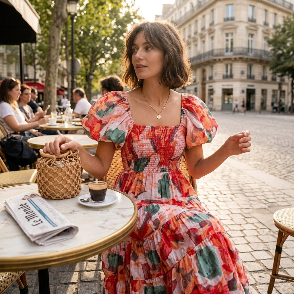 Robe midi fleurie Léa à épaules dénudées