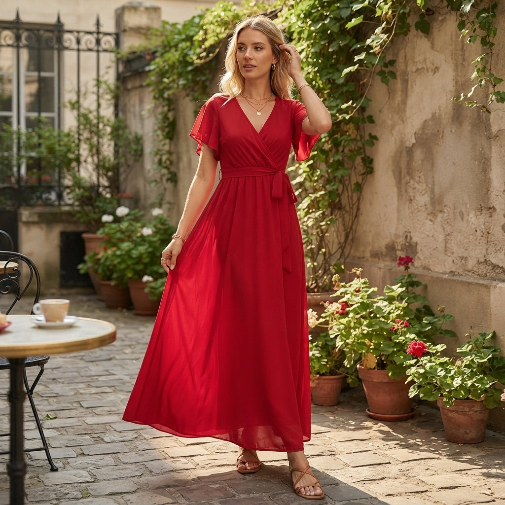 Robe longue en mousseline à volants Eulalie