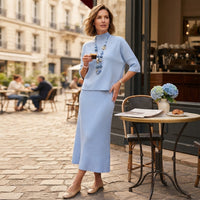 Ensemble jupe midi à col roulé côtelé