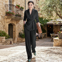 Ensemble tailleur pantalon large avec ceinture