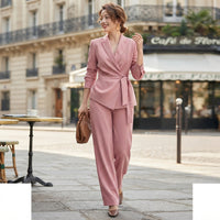 Ensemble tailleur pantalon large avec ceinture