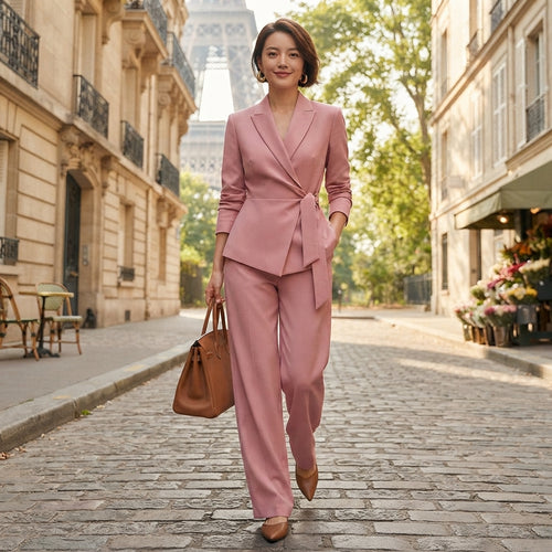 Ensemble tailleur pantalon large avec ceinture