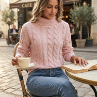 Pull à col roulé en maille torsadée