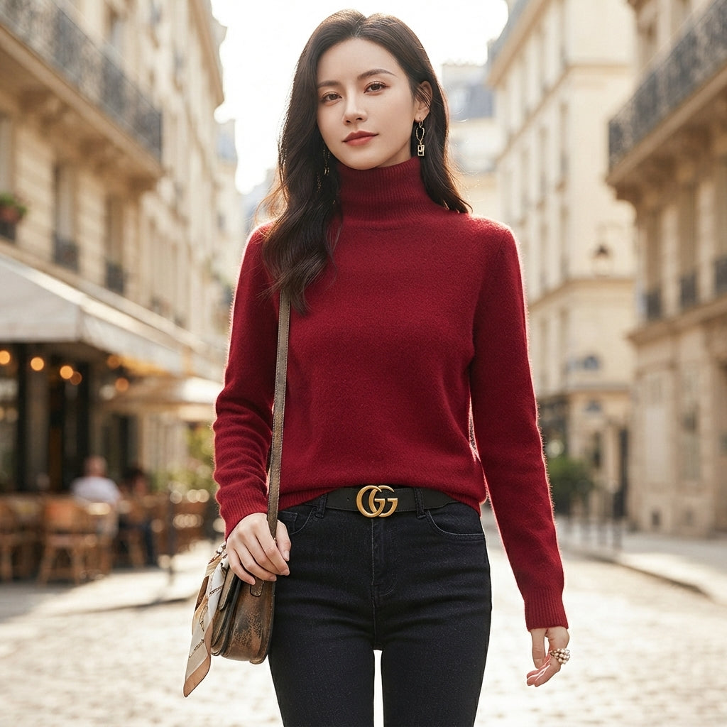 Pull à col roulé en pur cachemire