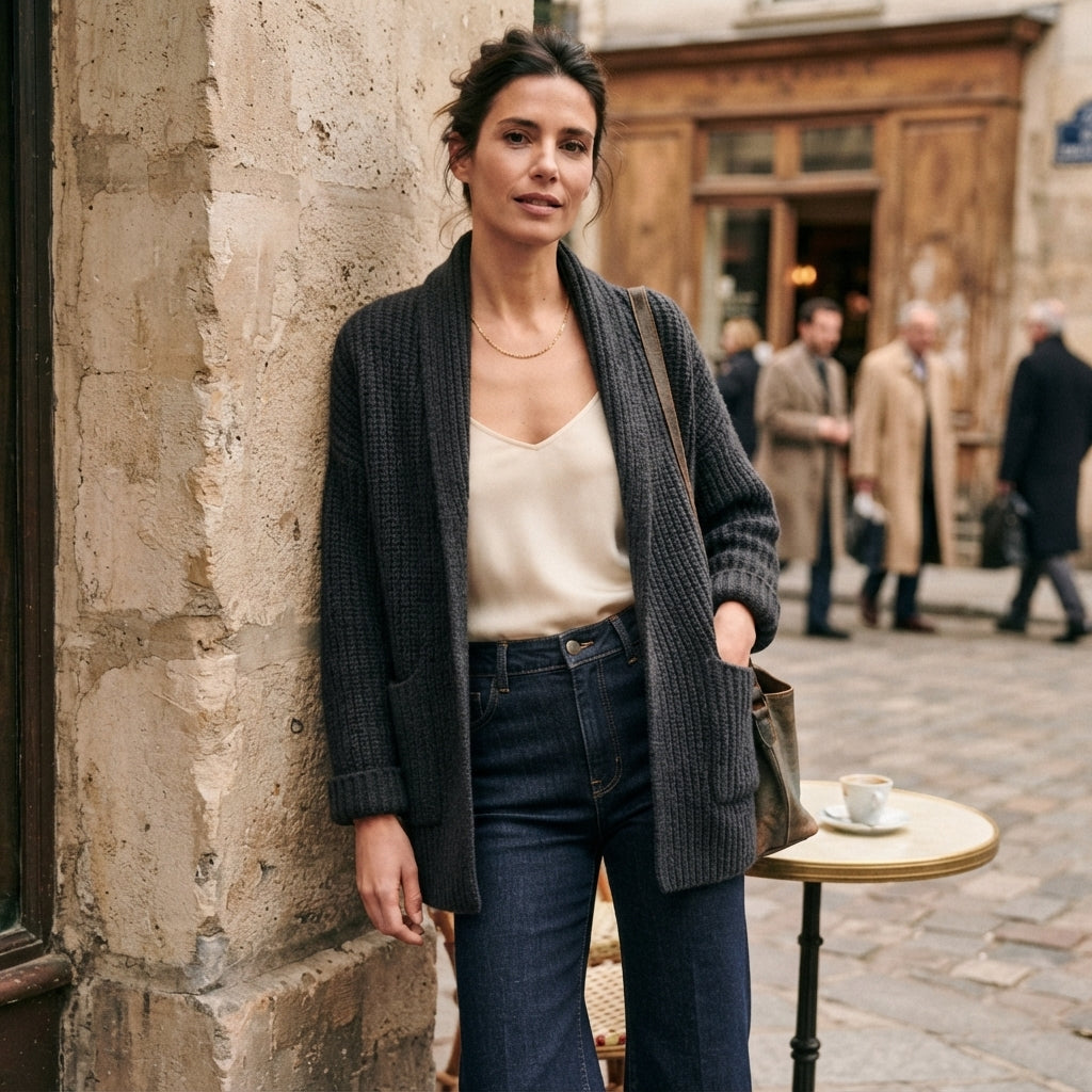 Gilet long oversize ouvert sur le devant