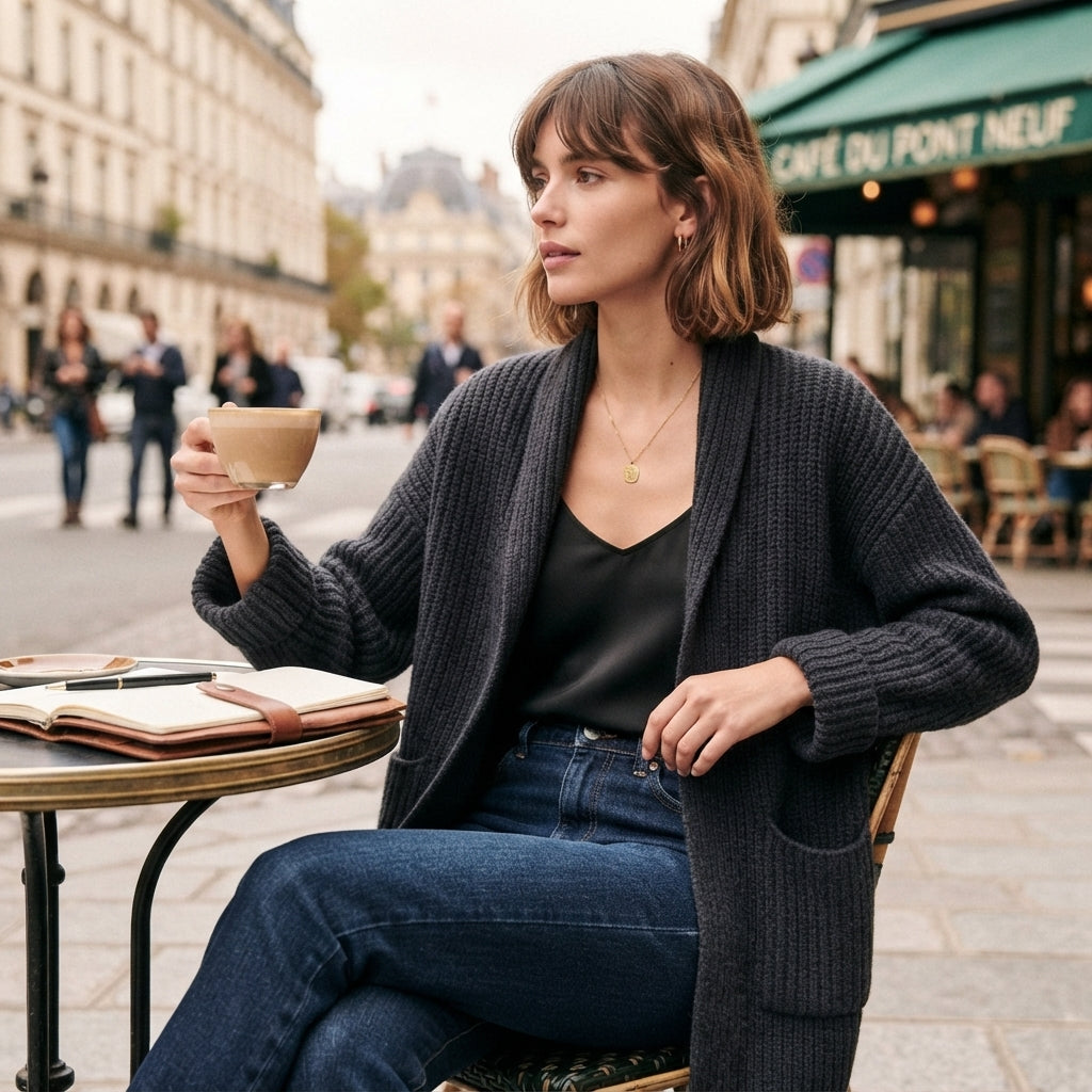 Gilet long oversize ouvert sur le devant