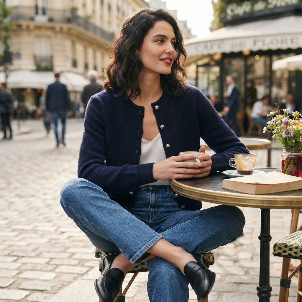 Gilet Elise bleu marine en laine mélangée