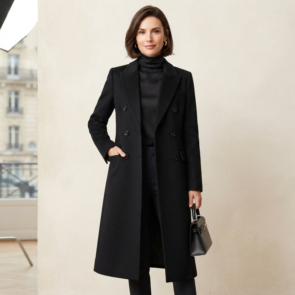 Manteau long Charlotte en laine mélangée