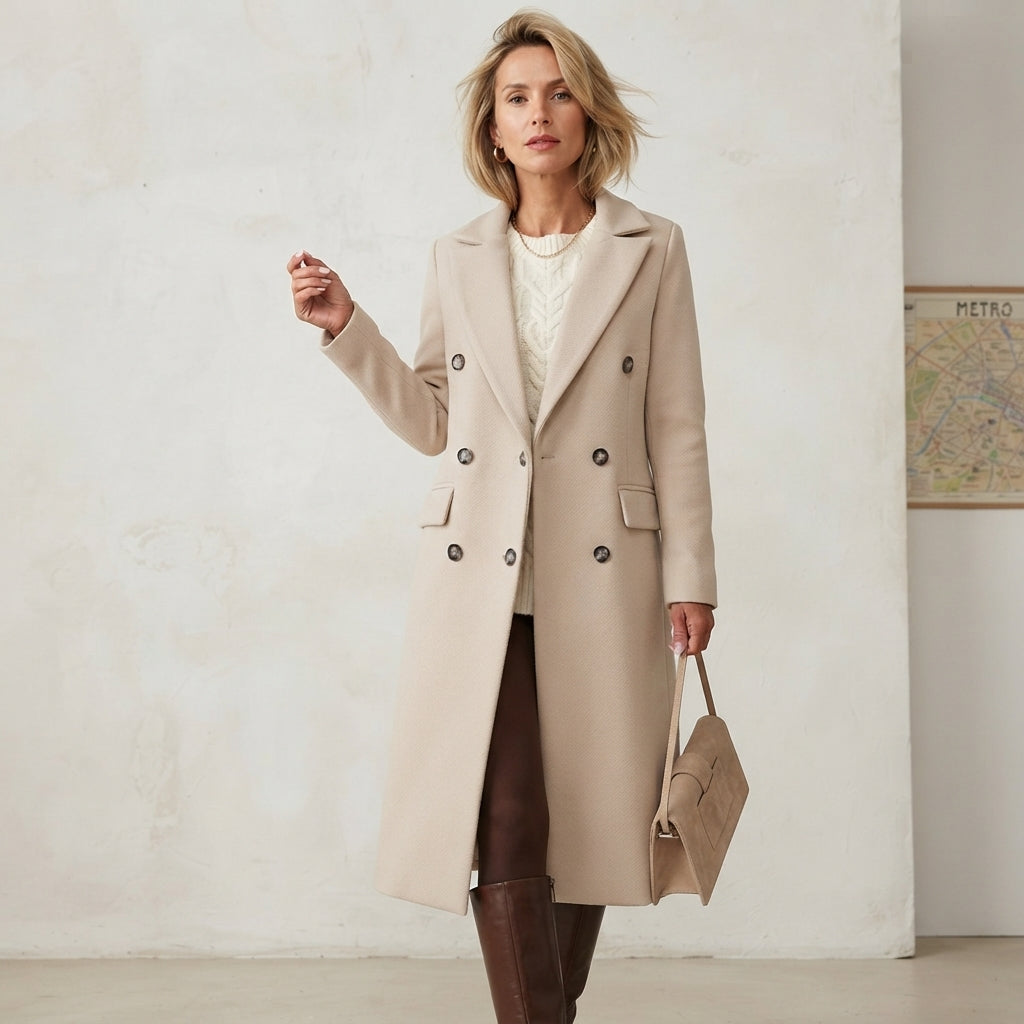Manteau long Charlotte en laine mélangée