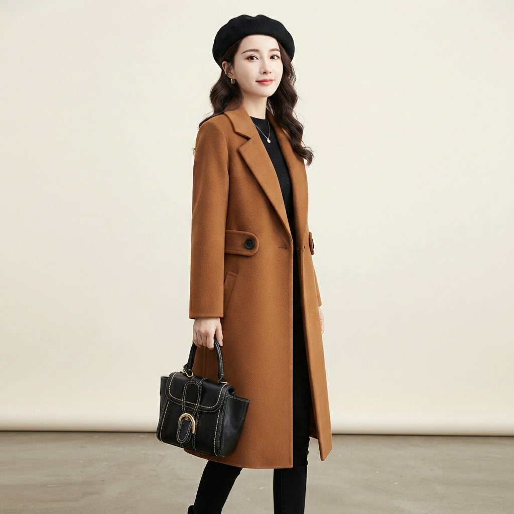 Manteau en laine à revers ceinturé
