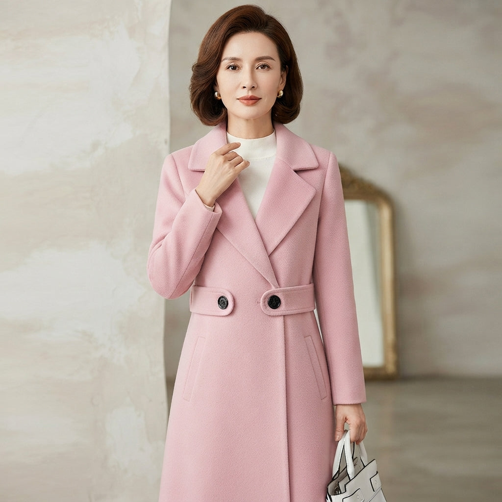 Manteau en laine à revers ceinturé