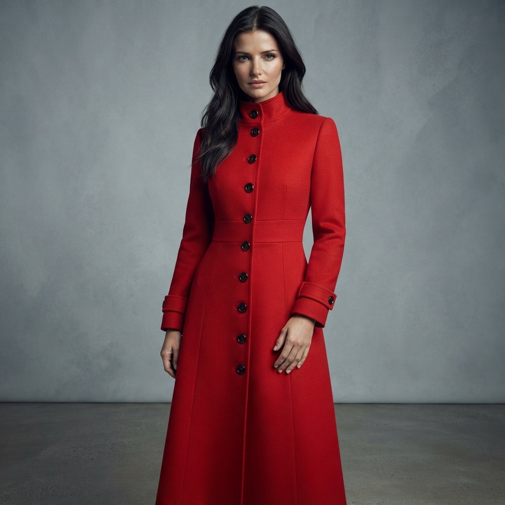 Manteau long à col montant et ceinture