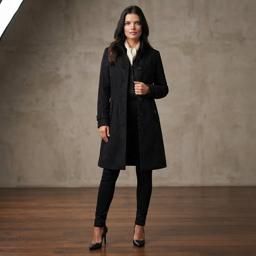 Manteau long à col montant et ceinture