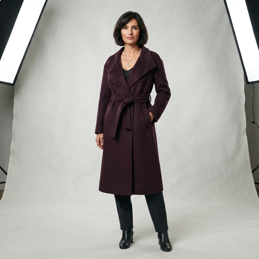 Manteau croisé en laine avec ceinture