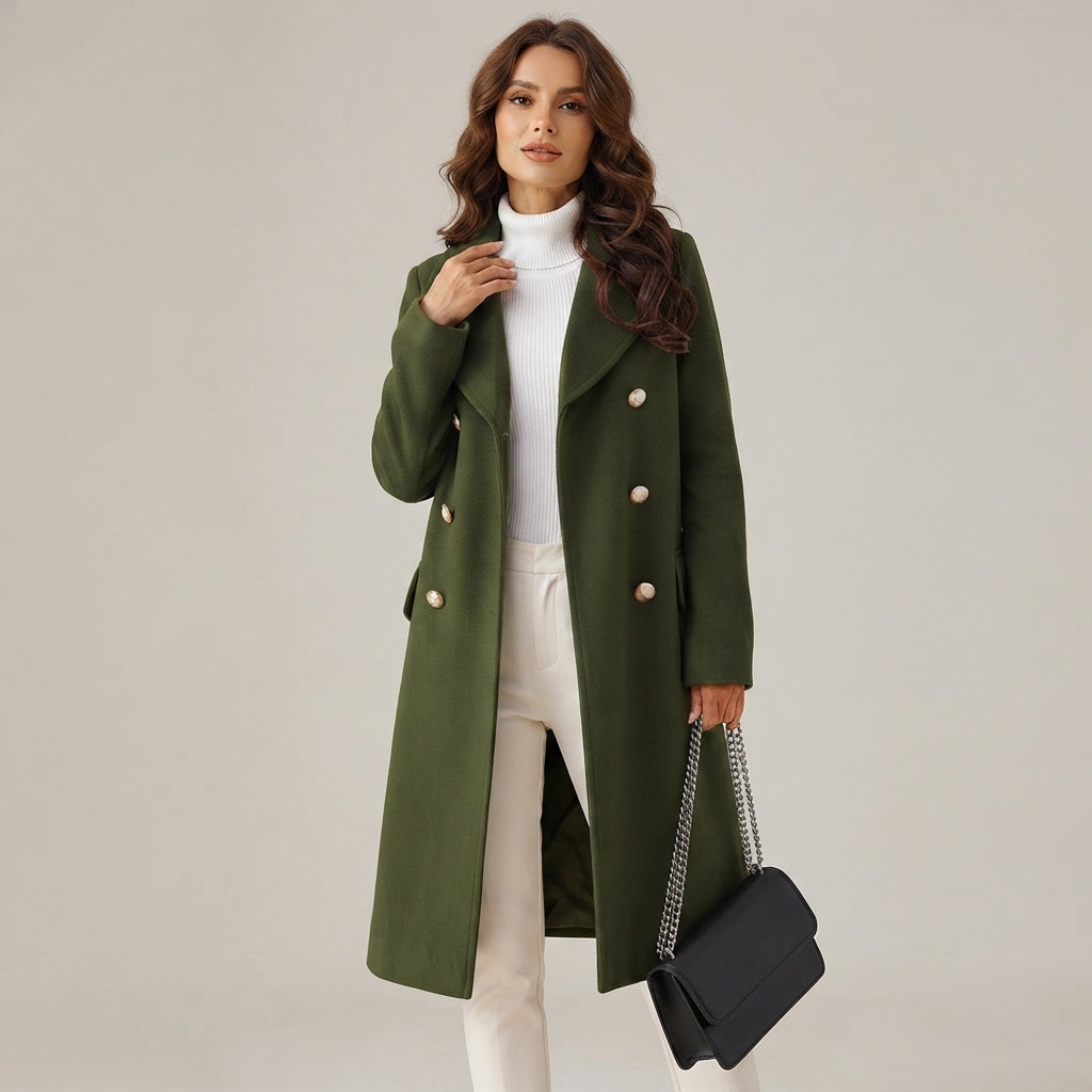 Manteau long en laine à boutons sur le devant