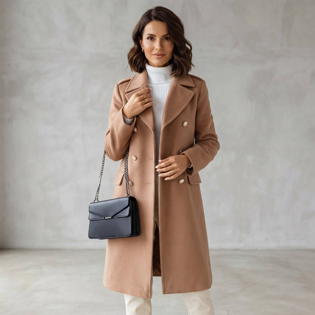 Manteau long en laine à boutons sur le devant