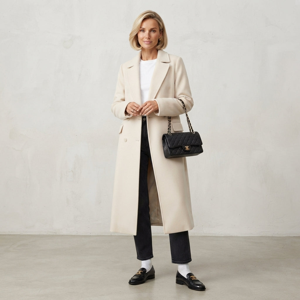 Manteau croisé en laine avec ceinture