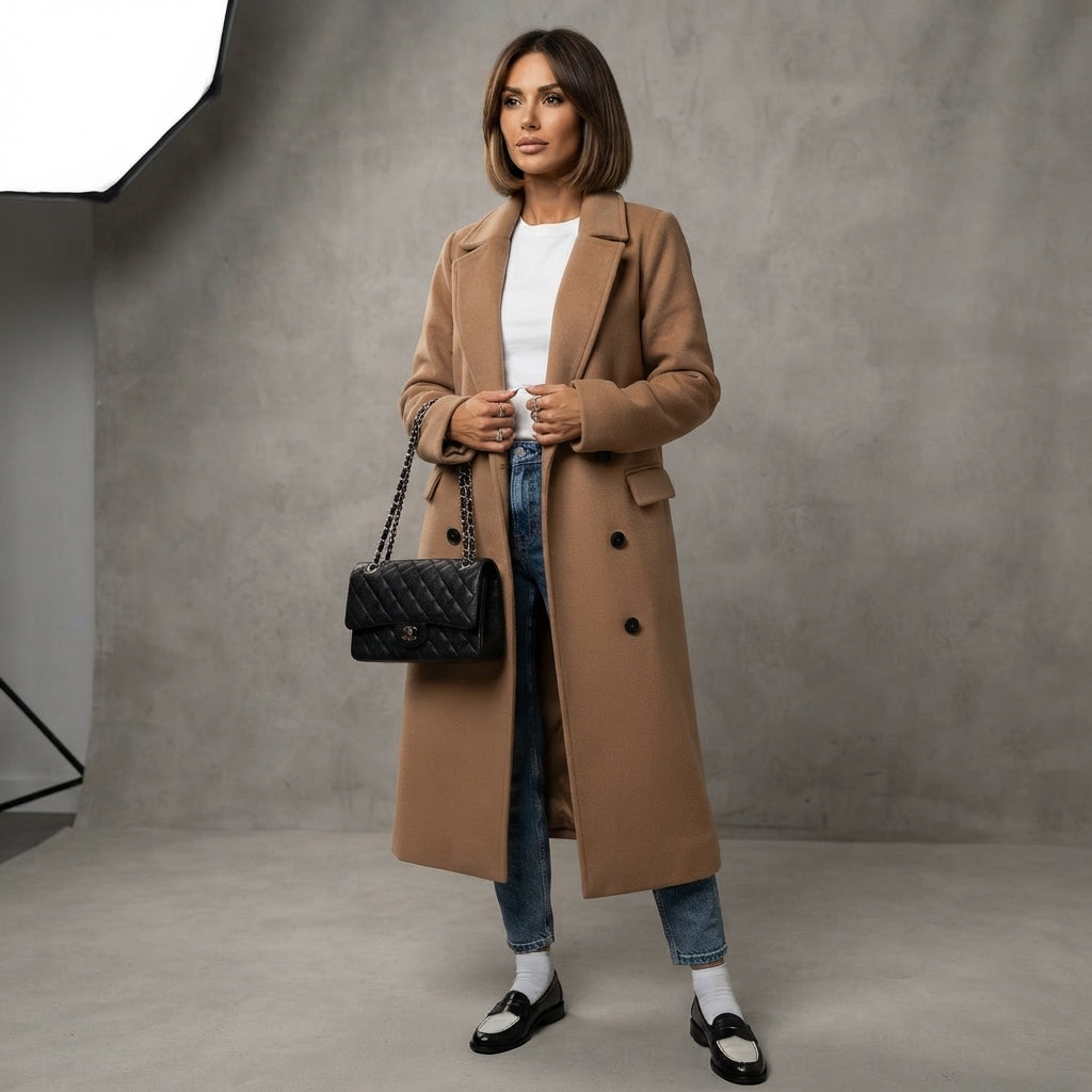 Manteau croisé en laine avec ceinture