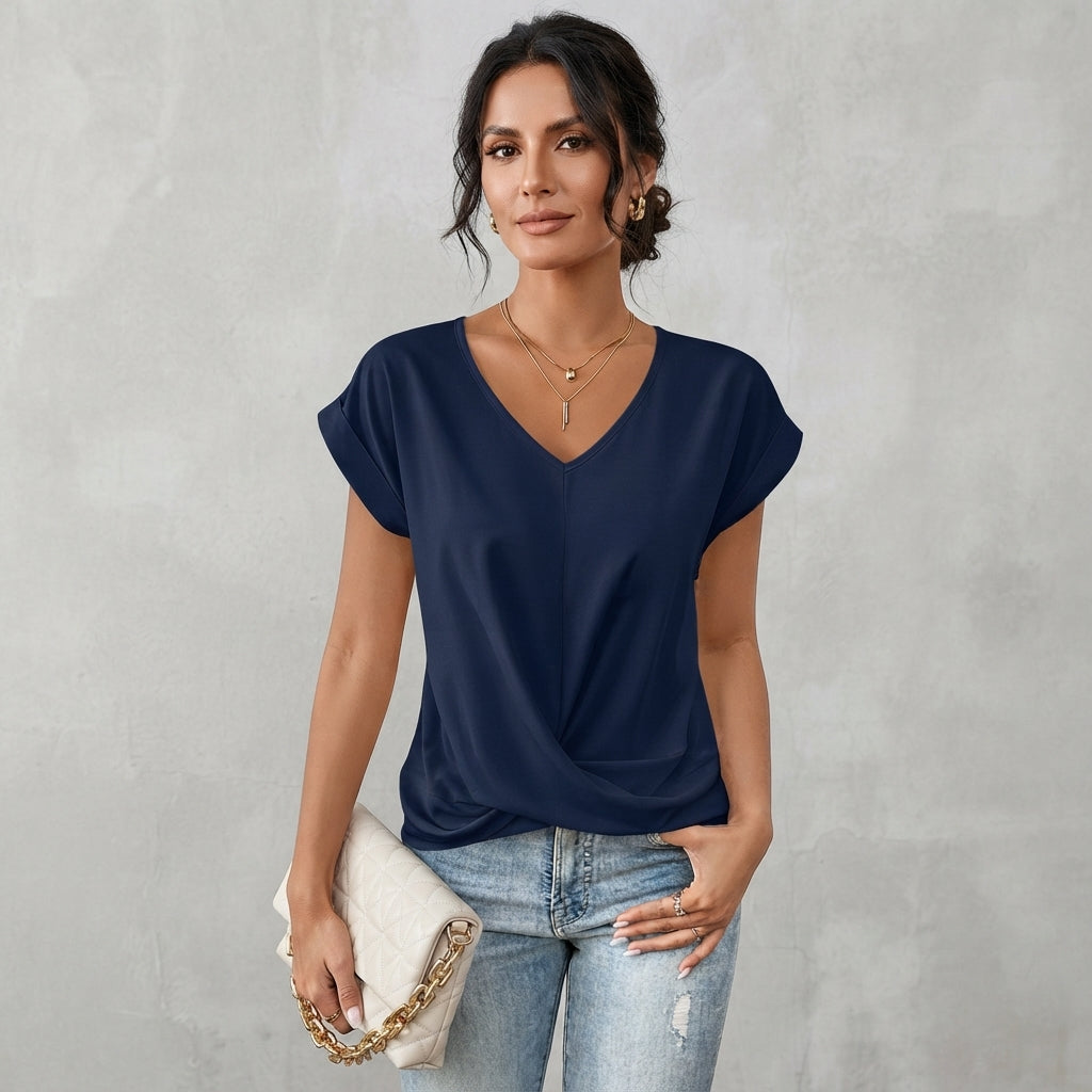 T-shirt décontracté à col en V drapé