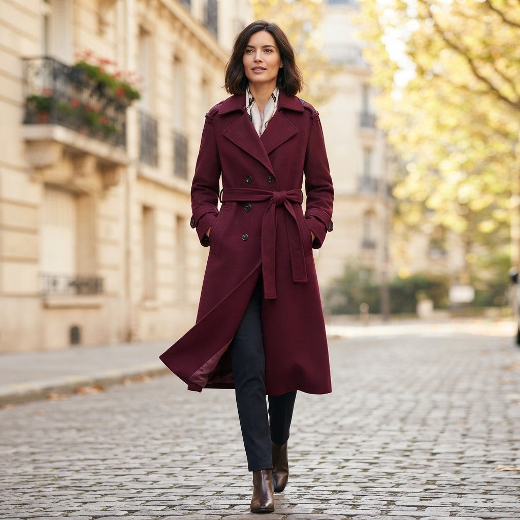 Manteau d'hiver bordeaux ceinturé