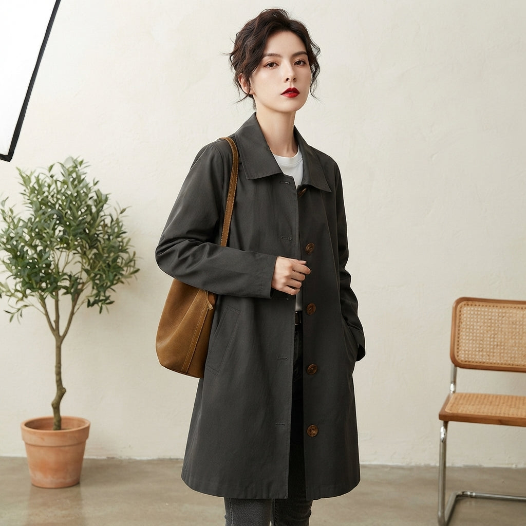 Trench-coat mi-long à boutons