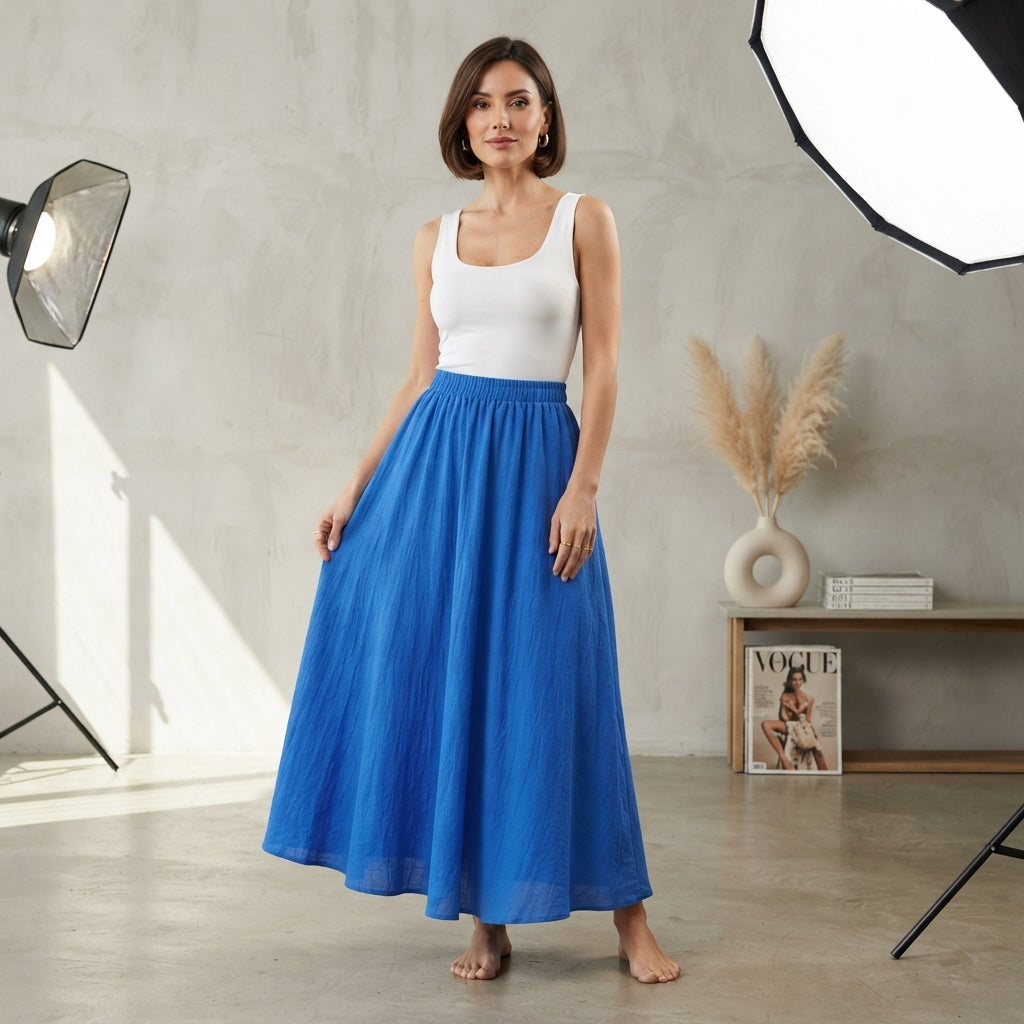 Jupe longue fluide à taille élastique