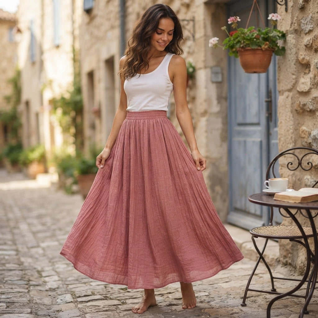 Jupe longue fluide à taille élastique