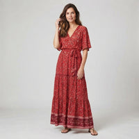 Robe longue bohème turquoise à fleurs