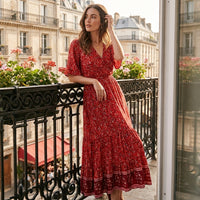 Robe longue bohème turquoise à fleurs