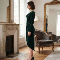 Robe drapée en velours à manches longues