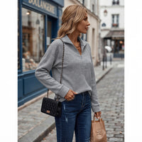 Pull côtelé à demi-zip et col montant