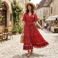 Robe longue bohème turquoise à fleurs