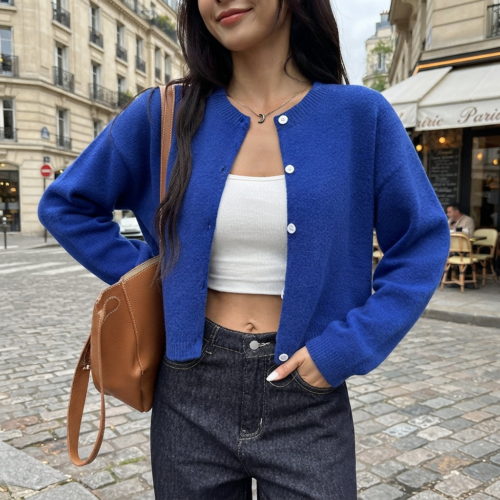 Gilet en maille duveteuse à boutons sur le devant