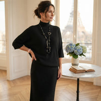 Ensemble jupe midi à col roulé côtelé