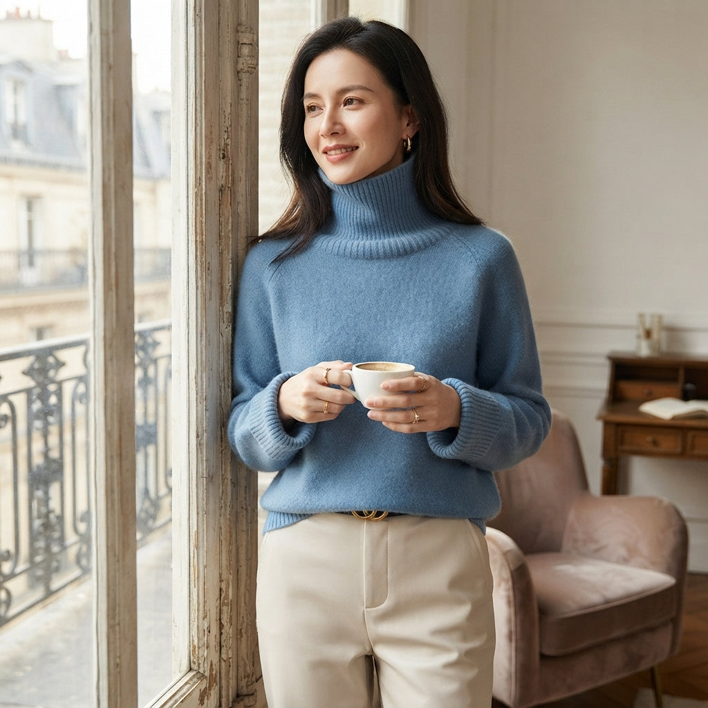 Pull à col roulé ajusté en pur cachemire