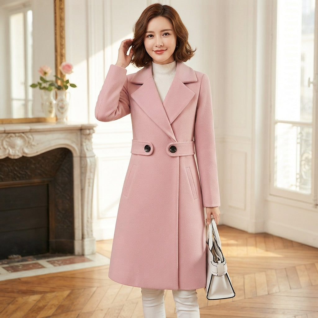 Manteau en laine à revers ceinturé
