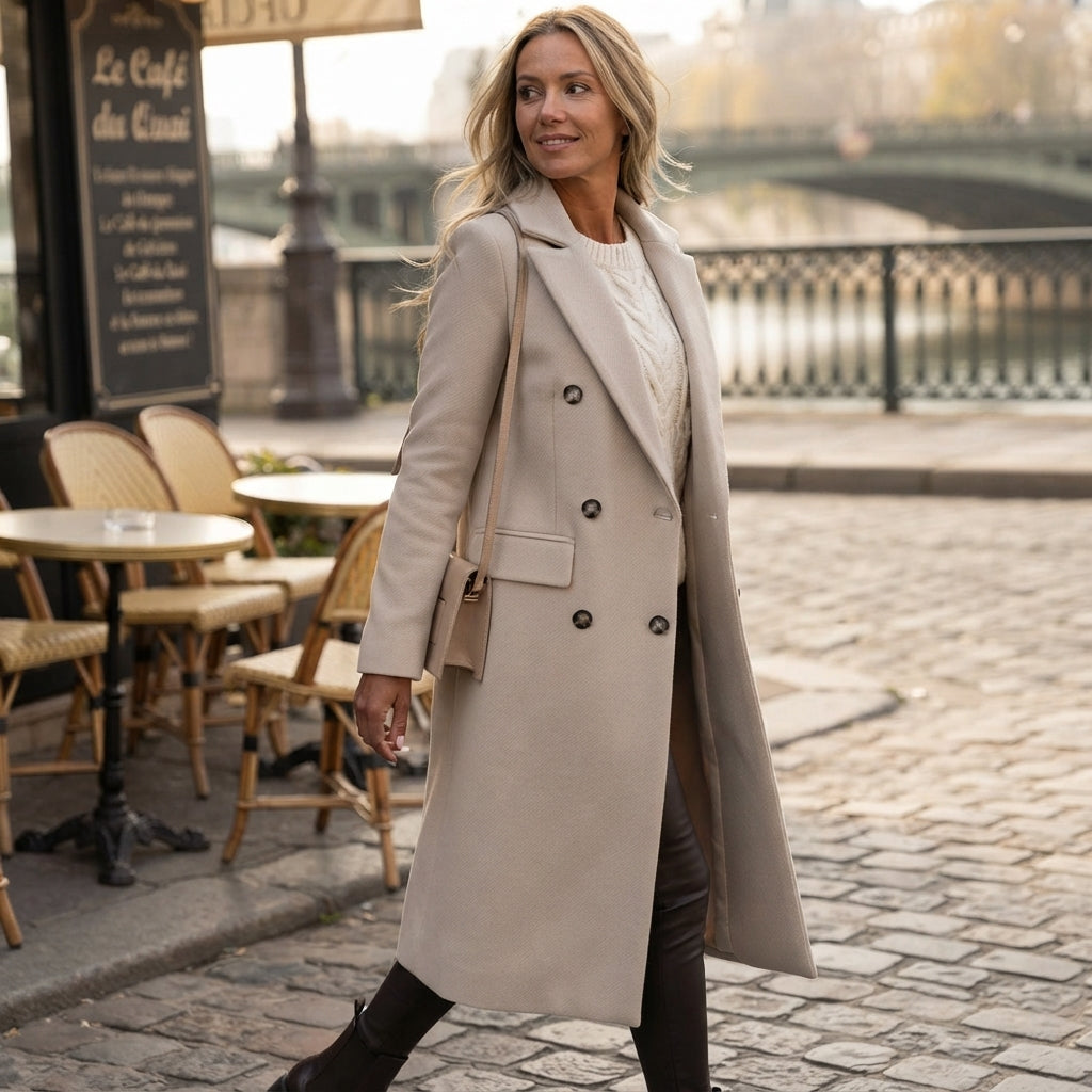 Manteau long Charlotte en laine mélangée