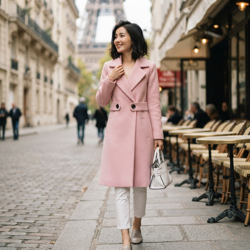 Manteau en laine à revers ceinturé